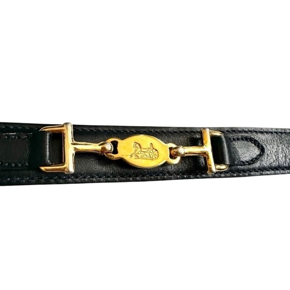 Authentic Celine Black & Gold Horsebit Carriage Leather Vintage Belt - Picture 7 of 14